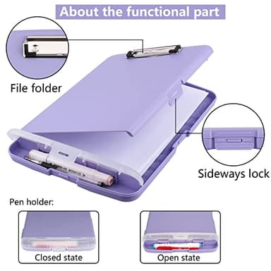 Clipboard with Storage,A4 Nursing Clipboards with Pen Holder,Heavy Duty Storage Clipboard with Low Profile Clip, Clipboards Folder Side-Opening Clip Boards,Smooth Writing Clip Board (Light Purple) - Image 5