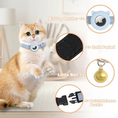 BXPAW Airtag Cat Collar,Reflective Cat Tracker Collar with Air Tag Holder and Safety Elastic Band,Breakaway GPS Collars for Girl Boy Cats,Kittens and Puppies (Blue, Small) - Image 3