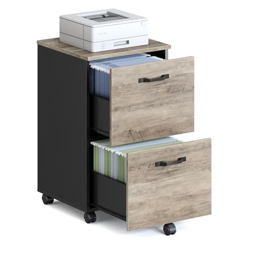 VASAGLE 2-Drawer File Cabinet, Small Rolling Filing Cabinet for Home Office, Printer Stand, for A4, Letter-Size Documents, 15.7 x 16.5 x 27.6 Inches, Heather Greige and Ink Black UOFC040B02 - Image 1