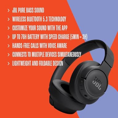 JBL Tune 720BT - Wireless Over-Ear Headphones with JBL Pure Bass Sound, Bluetooth 5.3, Up to 76H Battery Life and Speed Charge, Lightweight, Comfortable and Foldable Design (Black) - Image 7