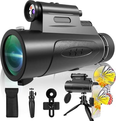 Monocular Telescope with Lights HD Monoculars 80x100 for Adults High Powered Monocular for Hunting with Smartphone Holder & Tripod, Handheld Telescope Suitable for Bird Watching Stargazing-Black - Image 1