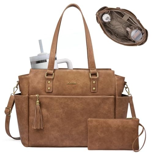 LOVEVOOK Laptop Tote Bag for Women 15.6 Inch Vintage Work Bag with Large Cup Holder, Waterproof Computer Teacher Bag - Image 1