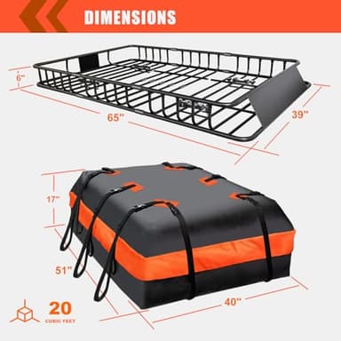 MeeFar Roof Rack Carrier Basket Universal Rooftop 65" X 39" X 6" Large Size Roof Rack + Waterproof Bag 20 Cubic Feet (51" 40" 17"), and Cargo Net with Attachment Hooks, Ratchet Straps - Image 2