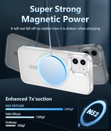 FNTCASE for iPhone 12 Clear Case: for iPhone 12 Pro Magnetic Military Grade Drop Protection Anti Yellowing Cell Phone Cover - Rugged Durable Shockproof Protective Bumper (D-Sapphire Blue) - Image 3