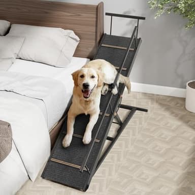 PANTAZO Pet Ramp Folding Portable Wooden Dog & Cat Ramps for Couch or Bed, Including Non Slip Mat & Safety Side Rails, 64.2 Inch Long and Height Adjustable from 13.4 Inch to 38 Inch Up to 110 Lbs - Image 3