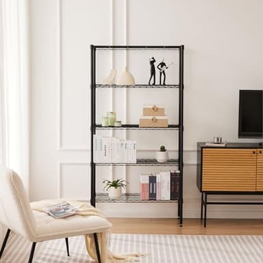 DUMOS 5 Tier Metal Wire Rack Shelf Heavy Duty Standing Shelves Adjustable Steel Closet Shelving Unit Organizers and Storage for Kitchen Bathroom Pantry Office, 13.78" D x 35.43" W x 69.29" H - Image 7