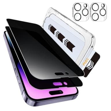 MOHAVE 2+2 Pack for iPhone 14 Pro Max Privacy Screen Protector 6.7" with Camera Lens Protector [Auto Alignment/Dust Removal] Anti Spy Tempered Glass [Military Grade Shatterproof] Case Friendly - Image 1