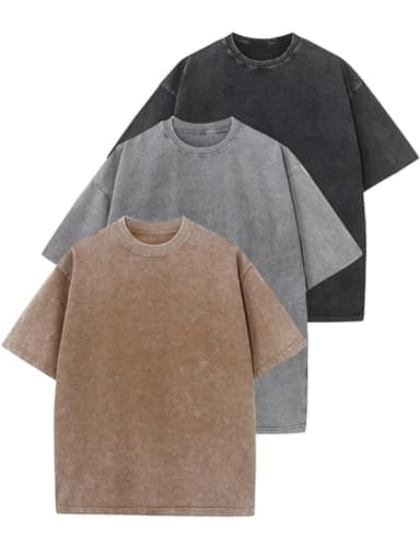 Arssm 3 Pack Men Oversized T Shirts Vintage Tee Loose Fit Short Sleeve Casual Streetwear Baggy Washed Unisex Tops(BlackGreyKhaki-M) - Image 1