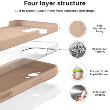 Vooii Compatible with iPhone 16 Pro Max Case, Liquid Silicone Upgrade [Camera Protection] [Soft Anti-Scratch Microfiber Lining] Shockproof Phone Case for iPhone 16 Pro Max 6.9 inch - Light Brown - Image 2