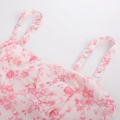 Belle Poque Women Cottage Core Dress Spaghetti Strap Aline Floral Long Flowy Dresses for Women Pink Toile, M - Image 2