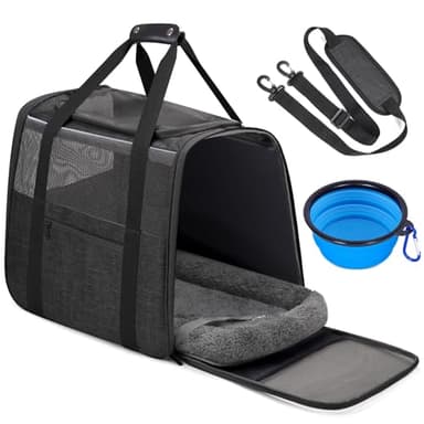 JUNGYOUN Premium ​Cat Carrier - ​Pet Carrier for Cat & Small Dogs up to 15lbs - ​Airline Approved Travel Dog Carrier with Anti-Escape Zippers, Collapsible Travel Bowl & Padded Strap,Dark Grey - Image 1