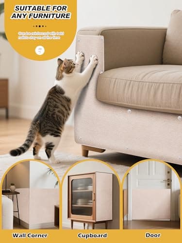 Minyii 78.7"x15.8" Cat Scratch Mat, Trimmable Self-Adhesive Carpet, DIY Climb Cat Scratcher for Furniture Couch or Wall Protector, Covering Cat Scratching Post Replacement Pads (Beige) - Image 4