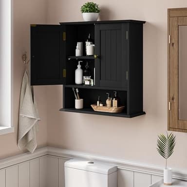 Smuxee Black Wall Cabinet, Small, 2-Door Medicine Cabinet with Adjustable Shelves, Over Toilet, For Kitchen and Laundry Rooms - Image 2