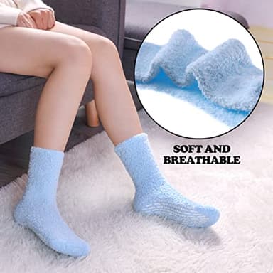 FNOVCO Non Slip Socks for Women Winter Warm Cozy Fuzzy Slipper Socks Soft Fluffy Hospital Socks with Grips (5 Pairs Rainbow) - Image 4