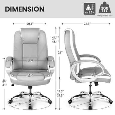 NEO CHAIR Office Desk Ergonomic Gaming Chair High Back Adjustable Computer Chair with Wheels and Lumbar Support Comfy Leather Executive Swivel (Grey) - Image 3