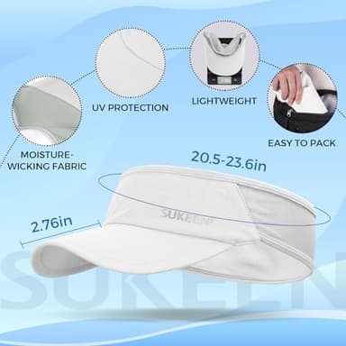 Sukeen Sports Sun Visor Men Women Lightweight Packable Cooling Stretchy Visor Hat for Running, Tennis, Golf White - Image 5