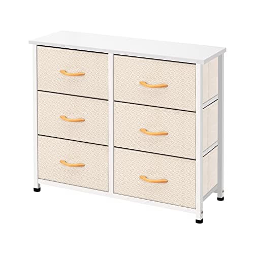 AZL1 Life Concept 6 Drawers Fabric Dresser, Tower Dresser for Bedroom, Hallway, Nursery, Entryway, Closets, Sturdy Metal Frame, Wood Tabletop, Easy Pull Handle, Ivory - Image 1
