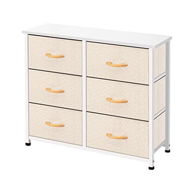 AZL1 Life Concept 6 Drawers Fabric Dresser, Tower Dresser for Bedroom, Hallway, Nursery, Entryway, Closets, Sturdy Metal Frame, Wood Tabletop, Easy Pull Handle, Ivory - Image 1