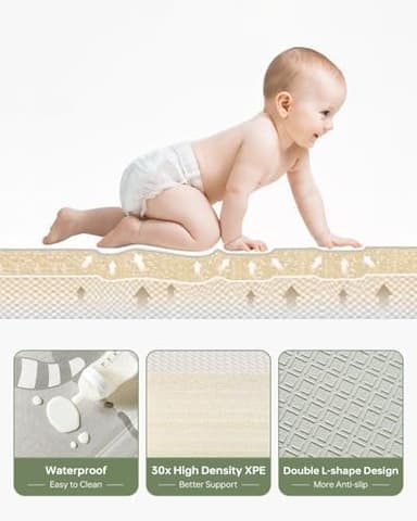 Baby Floor Play Mat 47"x47" Baby Playpen Mat, Foldable Baby Girl Playmat, Reversible Waterproof Foam Play Mats for Baby, 0.4 inch Crawling Baby Mat for 50" X 50" & 47"x47" Playpen(47*47*0.4 - Image 4