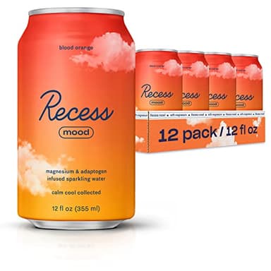 Recess Mood Magnesium & Adaptogen Drink, Relaxation Beverage, 12 ounce (Blood Orange, 12 pack) - Image 1