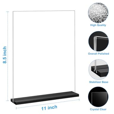 EHWINE 3 Pack Acrylic Sign Holder 8.5 x 11, Double-Sided Stand up Table Top Sign Holders, Clear Acrylic Picture Frame Menu Flyer Paper Holder Display Stand for Office Business Store Wedding Party(Black Base) - Image 3