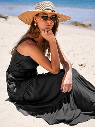 ANRABESS Women's Summer Casual Long Maxi Beach Vacation Dresses Sleeveless Square Neck Flowy Tiered Sun Dress with Pockets Black Large - Image 8