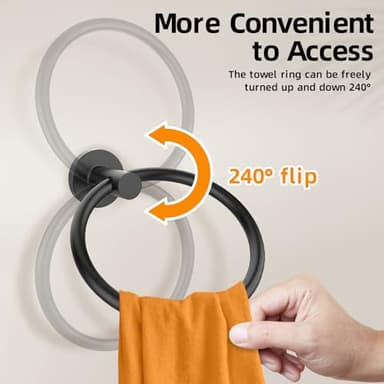 Matte Black Towel Ring 2Pack, SUS304 Stainless Steel Hand Towel Holder for Bathroom Kitchen, Modern Style Towel Hanger, Thicken Ring Towel Holder, Towel Rack Round Wall Mounted (2, Black) - Image 5
