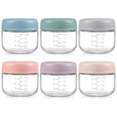 NETANY 6 Pack 4 oz Glass Baby jars with Airtight Lids, Glass Baby Food Storage Containers,Overnight Oats Containers with Lids | Microwave, Dishwasher & Freezer Safe | Includes 10 Labels - Image 1