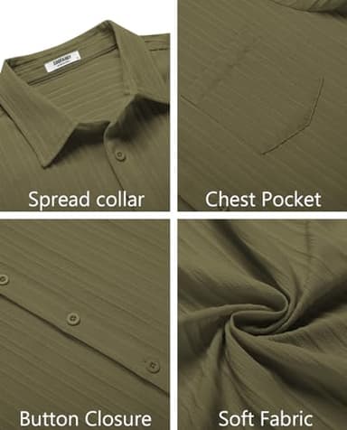 COOFANDY Mens Summer Shirts Short Sleeve Casual Linen Shirts for Men Hawaiian Beach Shirt Army Green - Image 5