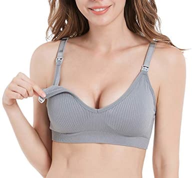 Suekaphin Nursing Bra 5pack Wireless Deep V Neck Maternity Bralette Sleeping Breastfeeding with Extenders,Large,SORT Rib Surface-A - Image 3