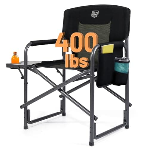 TIMBER RIDGE Aluminum Oversized Camping Chair, Lightweight Portable Directors Chair with Side Table Detachable Side Pocket for Outdoor Camping, Lawn, Picnic, Support 400lbs Black - Image 1