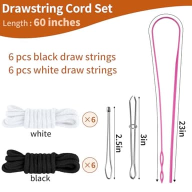 BEVTEE 12 Pcs Drawstring Cord, 60 Inch Hoodie String Replacement, Draw String with Threader Tool for Sweatpants Pants (Black/White) - Image 4