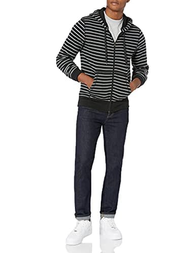 Amazon Essentials Men's Full-Zip Fleece Hoodie (Available in Big & Tall), Black Grey Stripe, Medium - Image 5