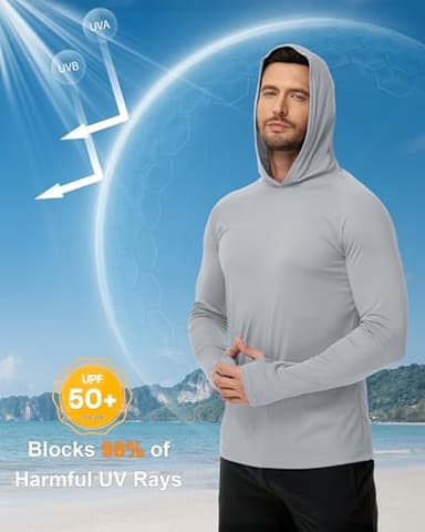 Boladeci Mens Rash Guard Long Sleeve Sun Protection Shirts Fishing Hoodies Swim Shirt UPF 50+ UV Protection Dry Fit Summer SPF Fishing Gear Gray XL - Image 2