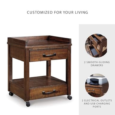 Signature Design by Ashley Baldridge Rustic Industrial Office Printer Stand with Storage, Brown - Image 4