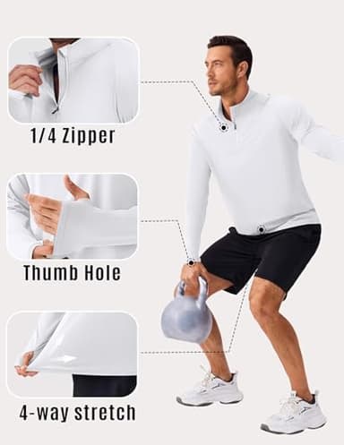 PINSPARK Quarter Zip Pullover Mens UV Protection Shirts Men Rash Guard Long Sleeve Workout Shirts Lightweight for Fishing Surfing White - Image 3