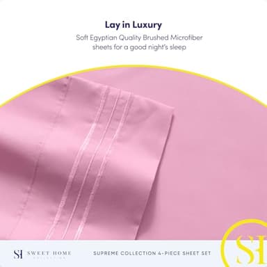 Queen Size Bed Sheets - Breathable Luxury Sheets with Full Elastic & Secure Corner Straps Built In - 1800 Supreme Collection Extra Soft Deep Pocket Bedding Set, Sheet Set, Queen, Pink - Image 6