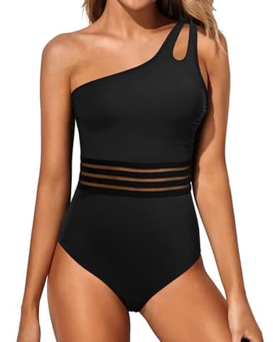 Holipick One Shoulder One Piece Swimsuit for Women Tummy Control Bathing Suits Modest Full Coverage Keyhole Swimwear - Image 1