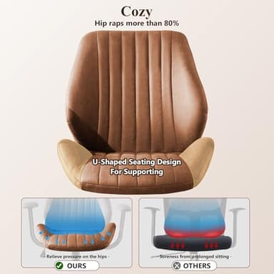 Mid Century Modren Office Chair,Mid Back Ergonomic Executive Chair with Lumbar Support, Computer Desk Swivel Task Chair with Wheels, Faux Lether Suede Fabric Home Chair, Brown - Image 5