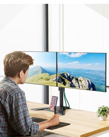 MOUNT PRO Dual Monitor Stand, Free-Standing Full Motion Monitor Desk Mount Fits 2 Screens up to 27 inches,17.6lbs with Height Adjustable, Swivel, Tilt, Rotation, VESA 75x75 100x100, Black - Image 2