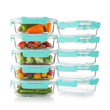 Cuiselect 10 Pack 22 Oz Glass Meal Prep Containers with Lids, Reusable Glass Food Storage Containers with Lids, Leak Proof, Microwave, Oven, Freezer and Dishwasher Safe (Green) - Image 1