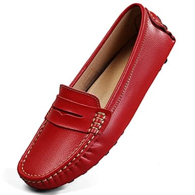 Artisure Women's Classic Handsewn Red Genuine Leather Penny Loafers Driving Moccasins Casual Boat Shoes Slip On Fashion Office Comfort Flats 8 M US SKS-1221HON080-1 - Image 1