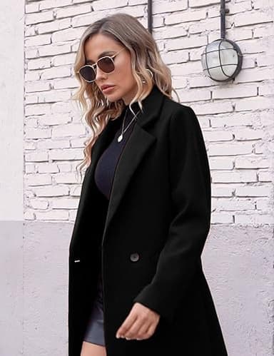 Hooever Women's Winter Wool Coat Casual Notch Lapel Single-Breasted Peacoat(Black-XL) - Image 5