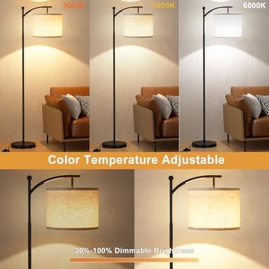 Ambimall 60" Floor Lamp with Remote Control and Stepless Dimmable Bulb, Colors Temperature & Brightness Adjustable, Modern Floor Lamps for Living Room（Beige Shade & Black Pole） - Image 4