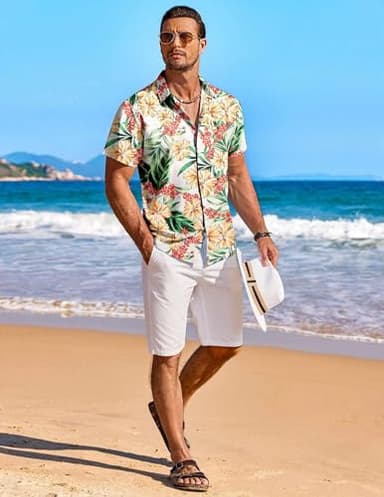 COOFANDY Mens Hawaiian Shirt for Men Short Sleeve Beach Shirts Tropical Cruise Shirt, White - Flower, XX-Large - Image 4