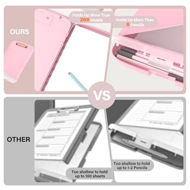 YEAHVIY Clipboard with Storage, Large Capacity Nursing Clipboards with Low Profile Clip, Heavy Duty Plastic Storage Clipboard with Pen Holder, Side-Opening (Light Pink with Rose Gold Clip) - Image 3
