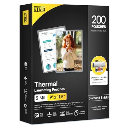 KTRIO Laminating Sheets 5 Mil, Hold 8.5 x 11 inches Sheet, 200 Pack Clear Thermal Laminate Pouches for Laminator, 9 x 11.5 inches Lamination Sheets, Home Office School Supplies - Image 1