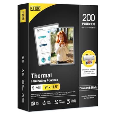 KTRIO Laminating Sheets 5 Mil, Hold 8.5 x 11 inches Sheet, 200 Pack Clear Thermal Laminate Pouches for Laminator, 9 x 11.5 inches Lamination Sheets, Home Office School Supplies - Image 1