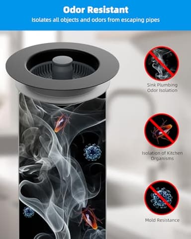 Hibbent 2 Pack 3 in 1 Kitchen Sink Drain Strainer and Stopper Combo, Stainless Steel Metal Pop Up Sink Stopper, Anti-Clogging Basket Strainer with Handle for US Standard 3-1/2 Inch Drain, Black - Image 5