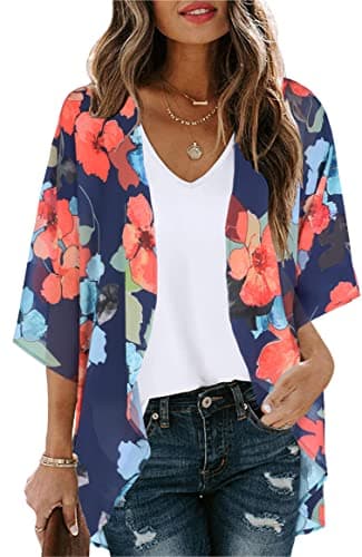 Summer Kimono Cardigan for Women Sheer Light Tops Casual Open Front Swimwear Shirts Beach Cover ups (Oil Blue,L) - Image 1